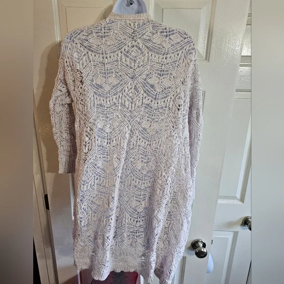 Aeropostale White Crochet Lace Cardigan Women Large Y2K Open Front Layer Cottage - Picture 4 of 7